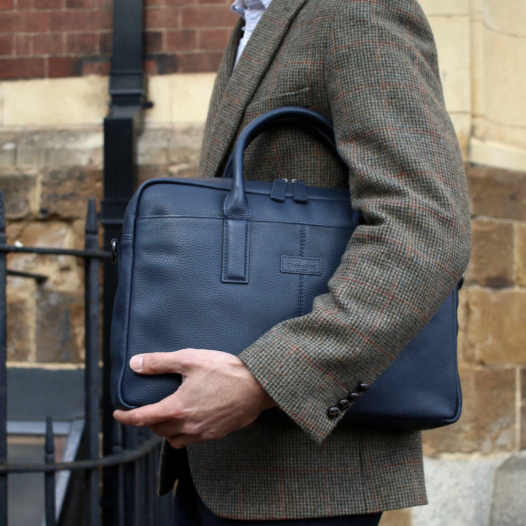 Leather Briefcase Bag Navy Blue