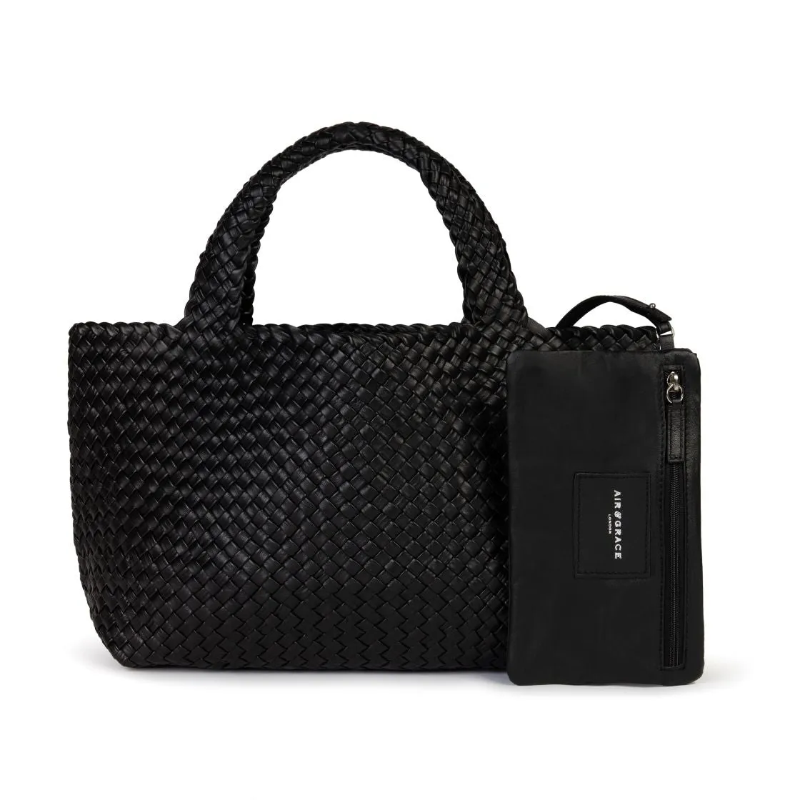 Lusso: Black Woven Leather Handbag