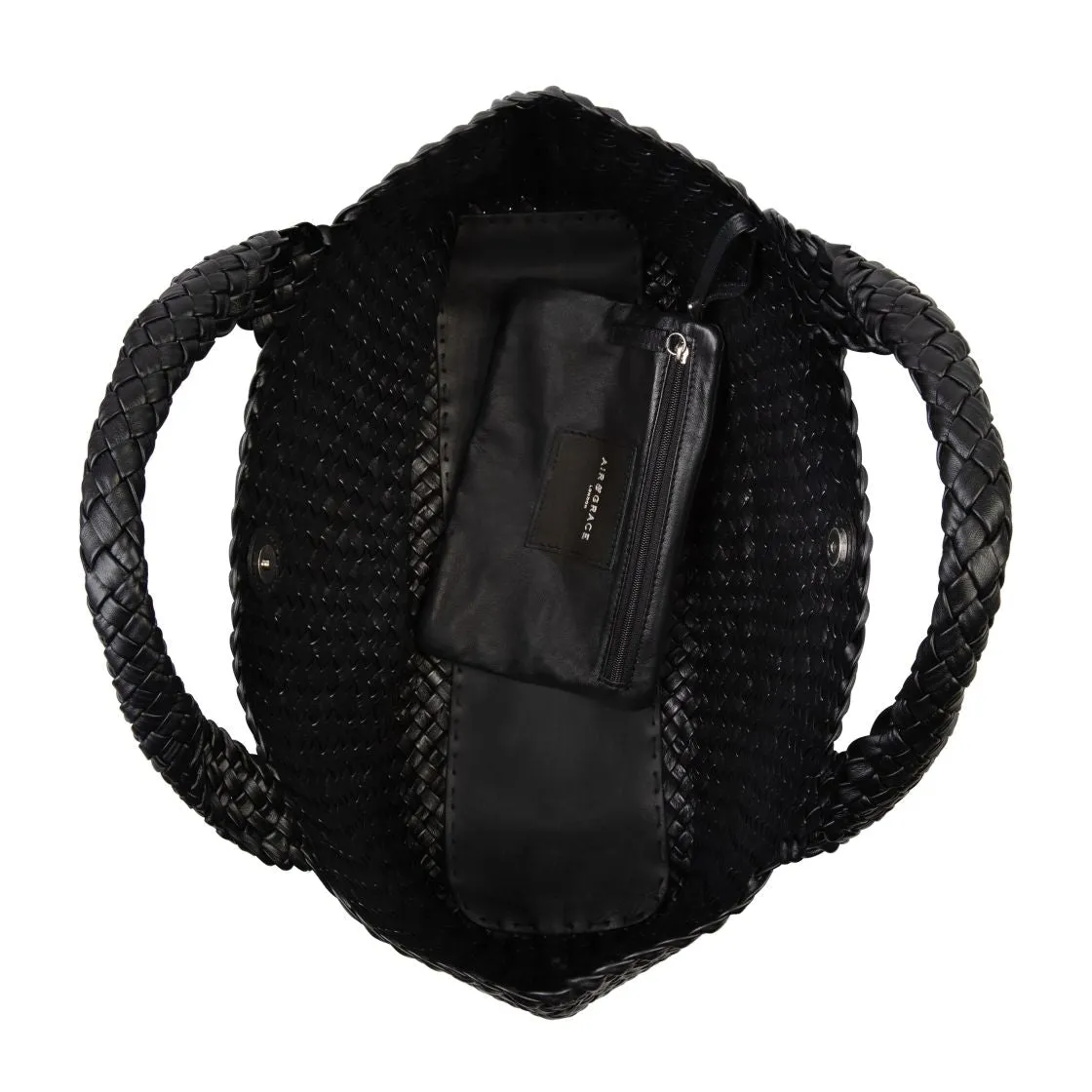 Lusso: Black Woven Leather Handbag