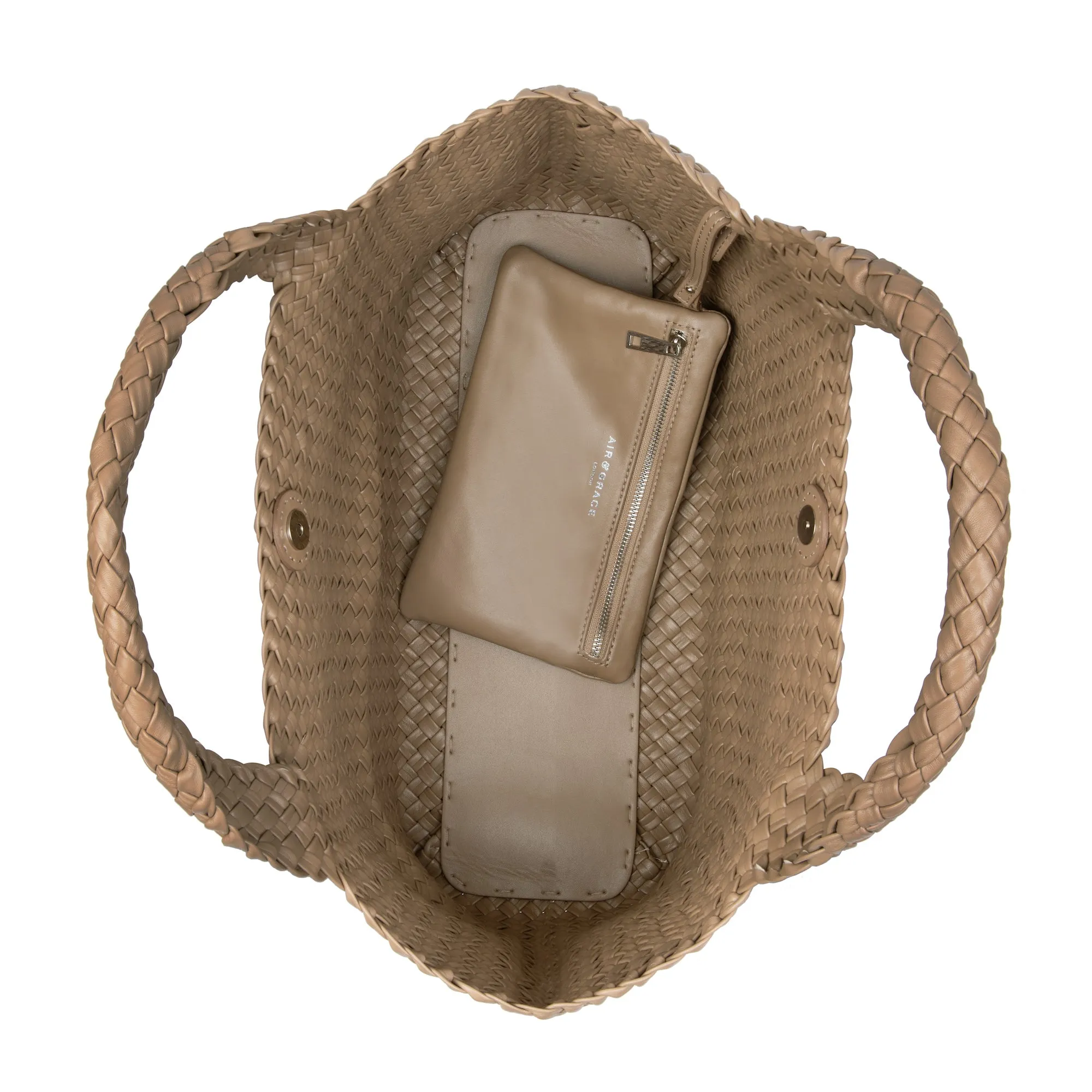 Lusso: Taupe Woven Leather Handbag