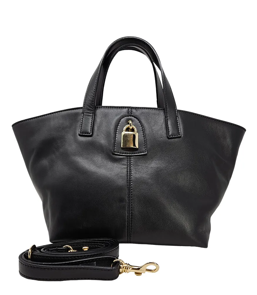 Madison Maison x Joan Hornig Black Leather Lock Tote Bag