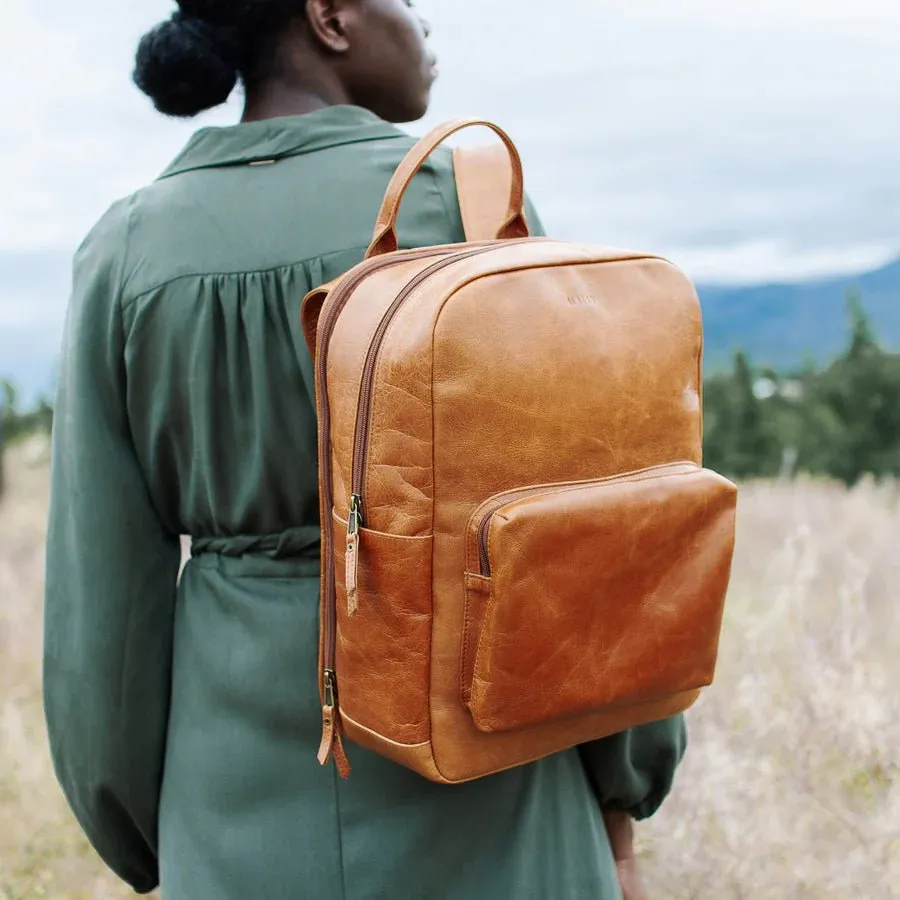 Mally Hunter Leather Laptop Backpack | Toffee