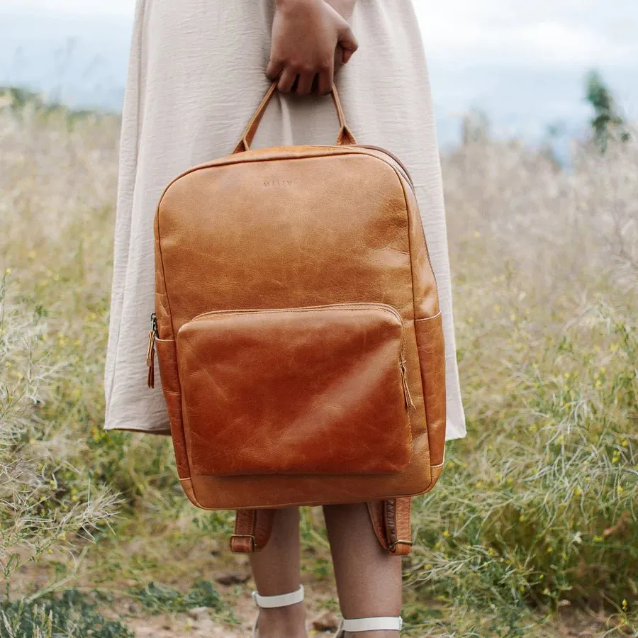 Mally Hunter Leather Laptop Backpack | Toffee