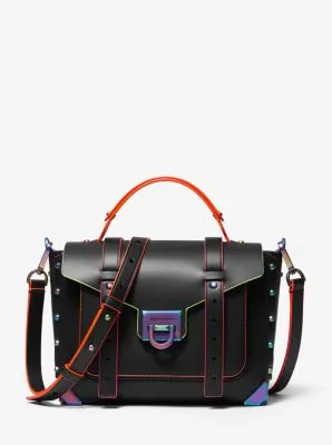 Manhattan Medium Contrast-Trim Leather Satchel | 55790