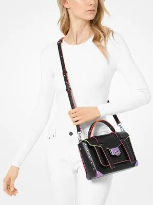 Manhattan Medium Contrast-Trim Leather Satchel | 55790