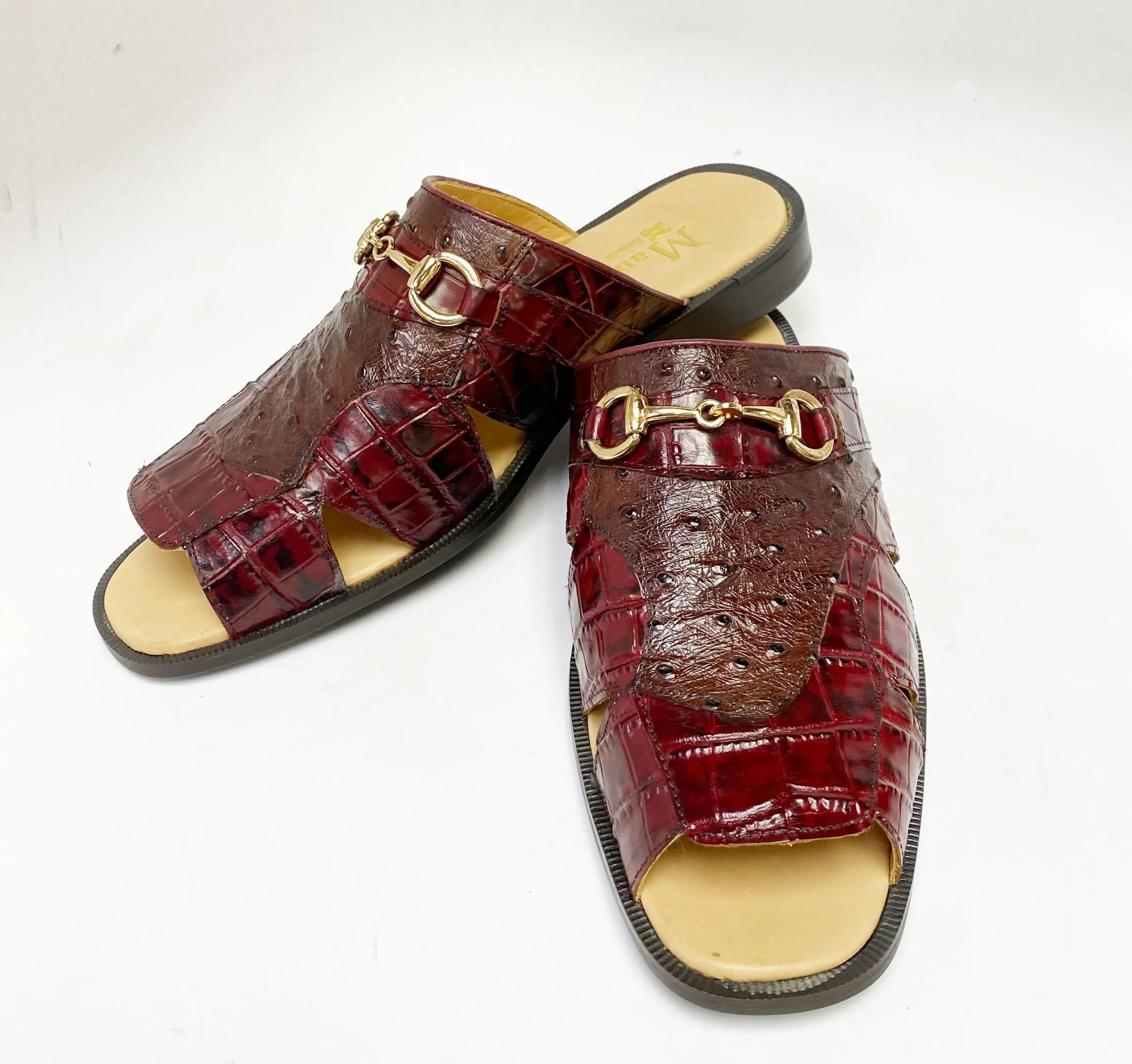 Maurice Embossed Calfskin Slip-On Sandal Burgundy