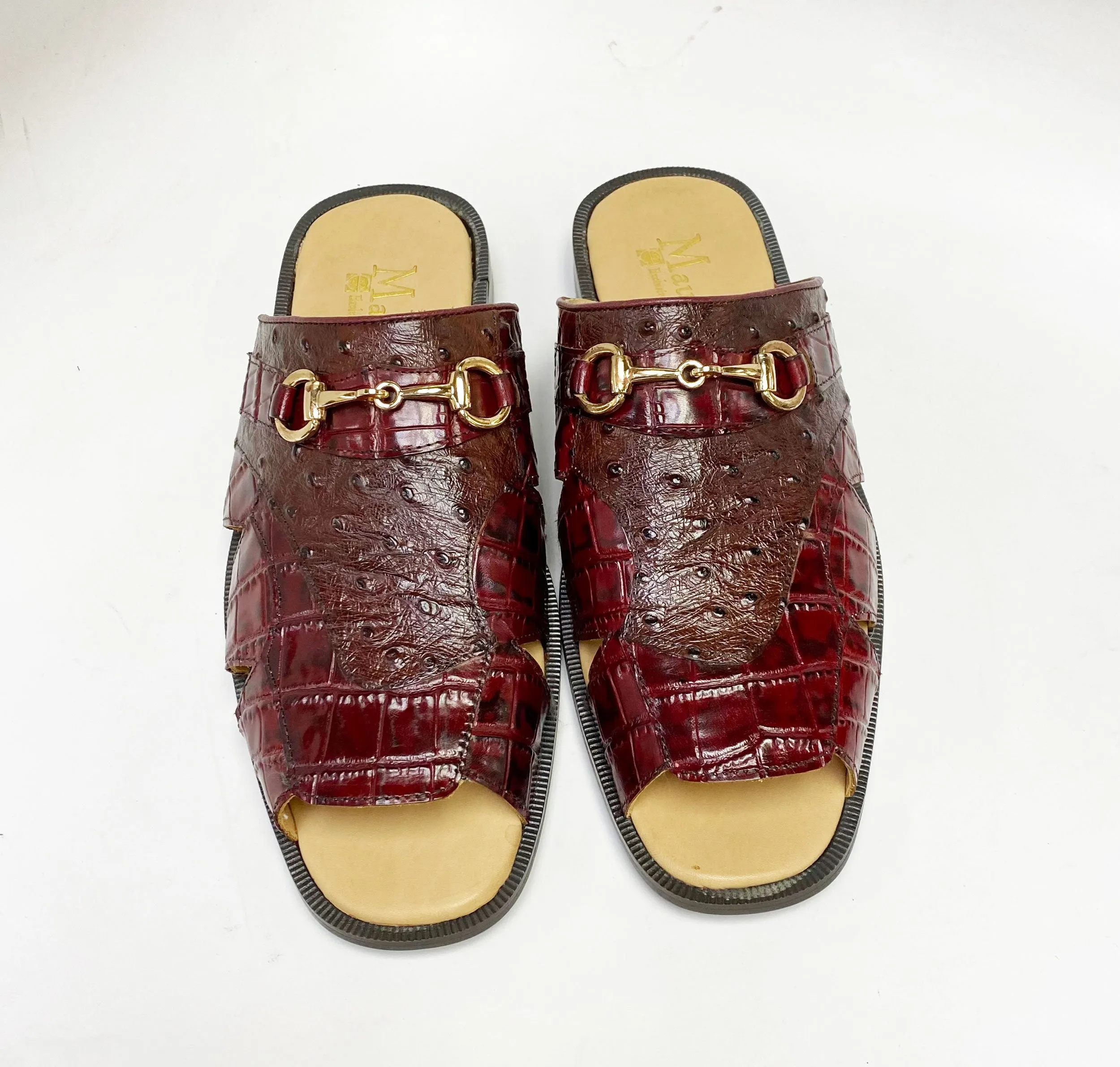 Maurice Embossed Calfskin Slip-On Sandal Burgundy