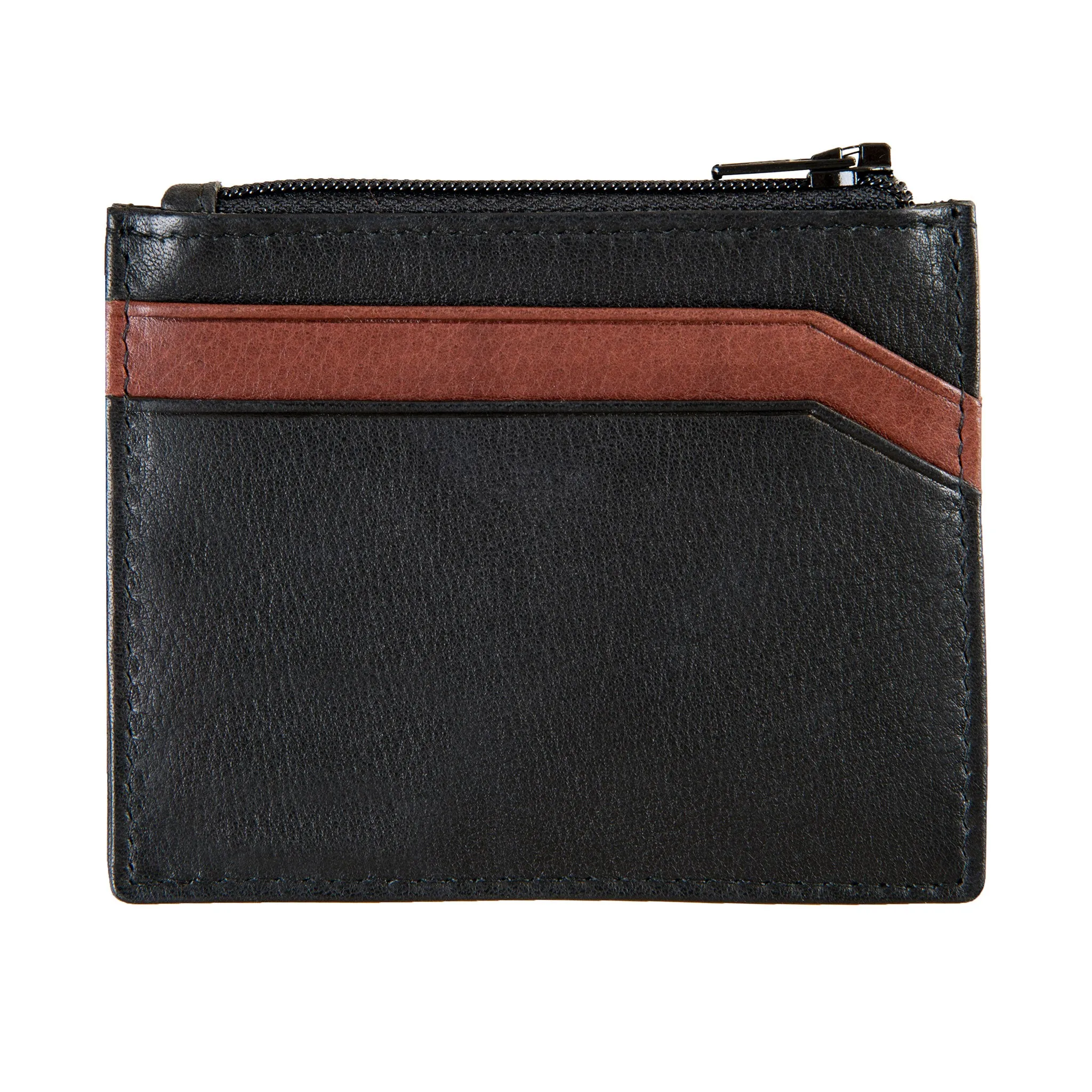 Men's Two-Colour Pebble Grain Leather Card Holder with RFID Blocking and Zipped Pocket