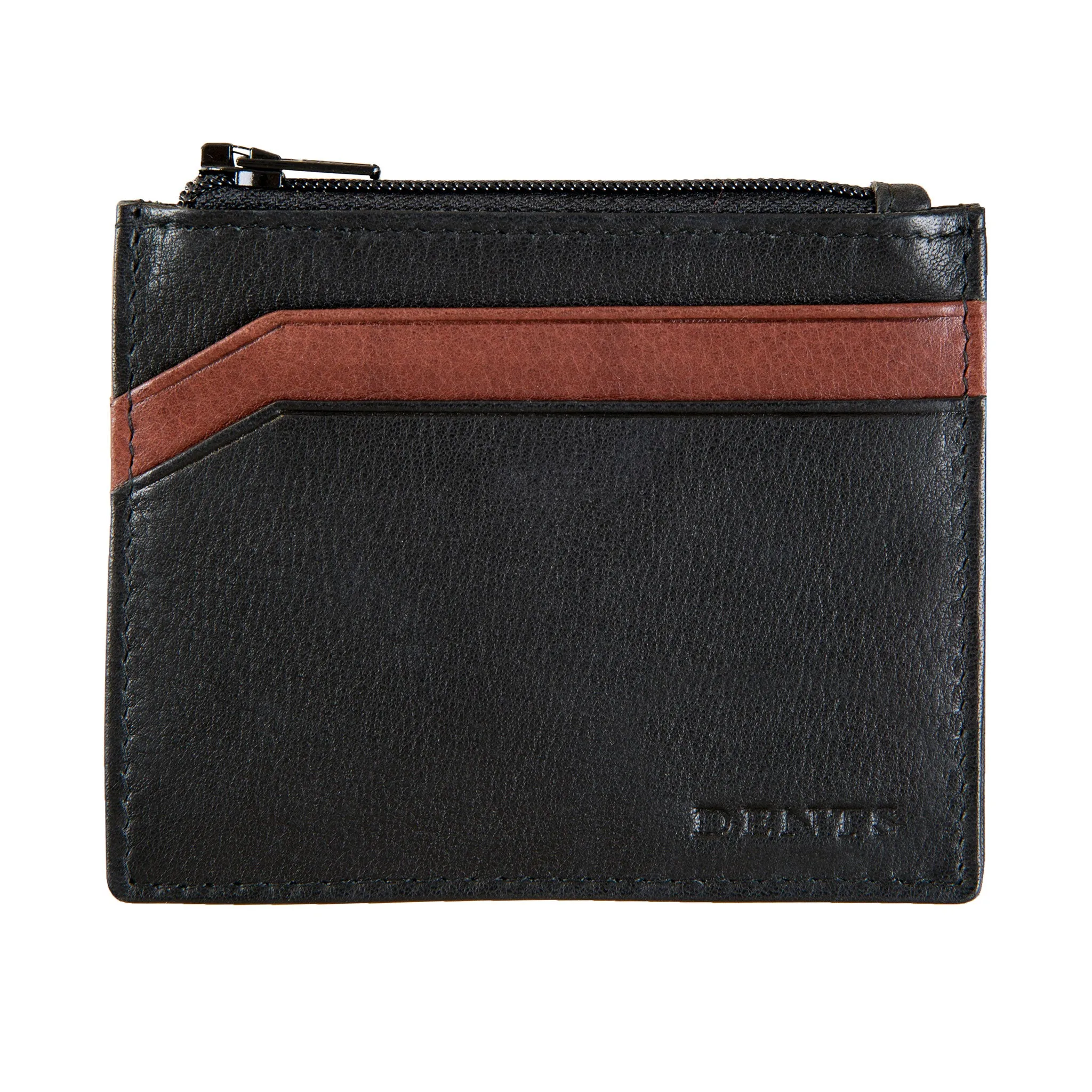 Men's Two-Colour Pebble Grain Leather Card Holder with RFID Blocking and Zipped Pocket