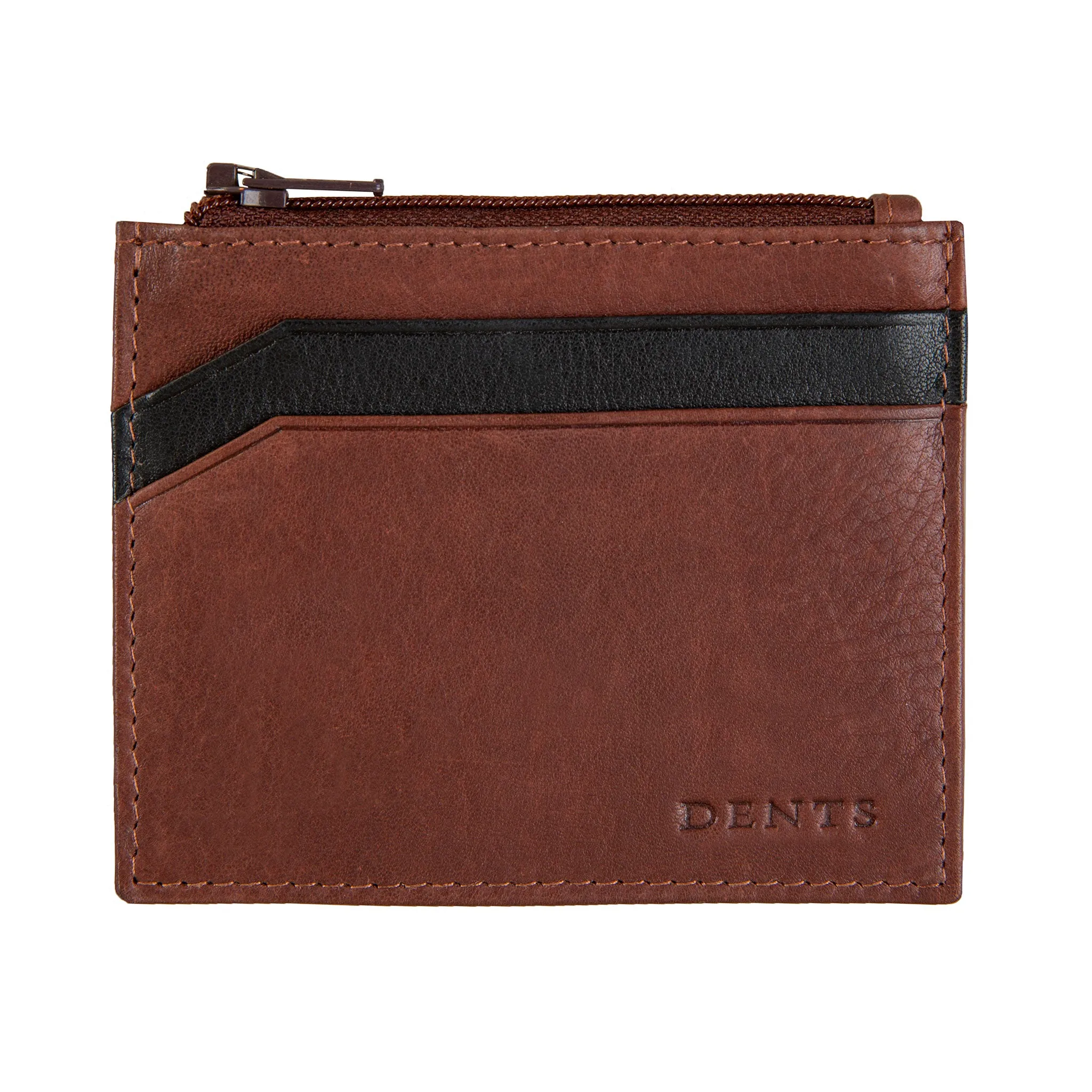 Men's Two-Colour Pebble Grain Leather Card Holder with RFID Blocking and Zipped Pocket