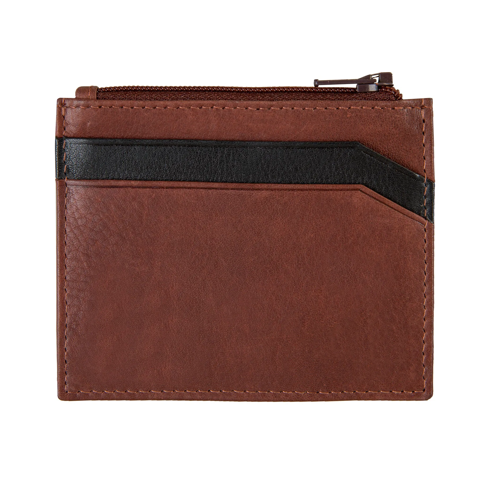 Men's Two-Colour Pebble Grain Leather Card Holder with RFID Blocking and Zipped Pocket