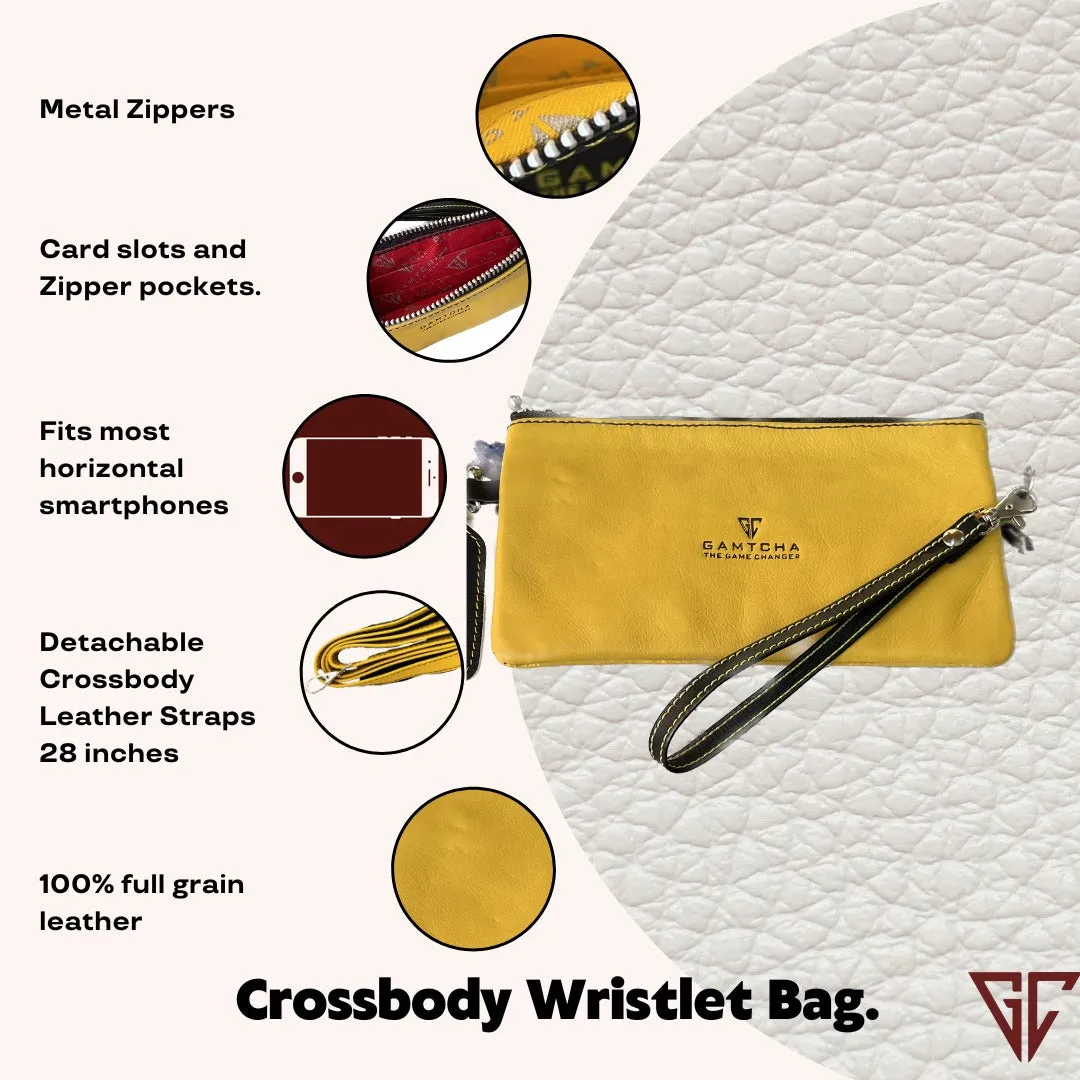 MODERN LEATHER WRISTLET AND CROSSBODY BAG