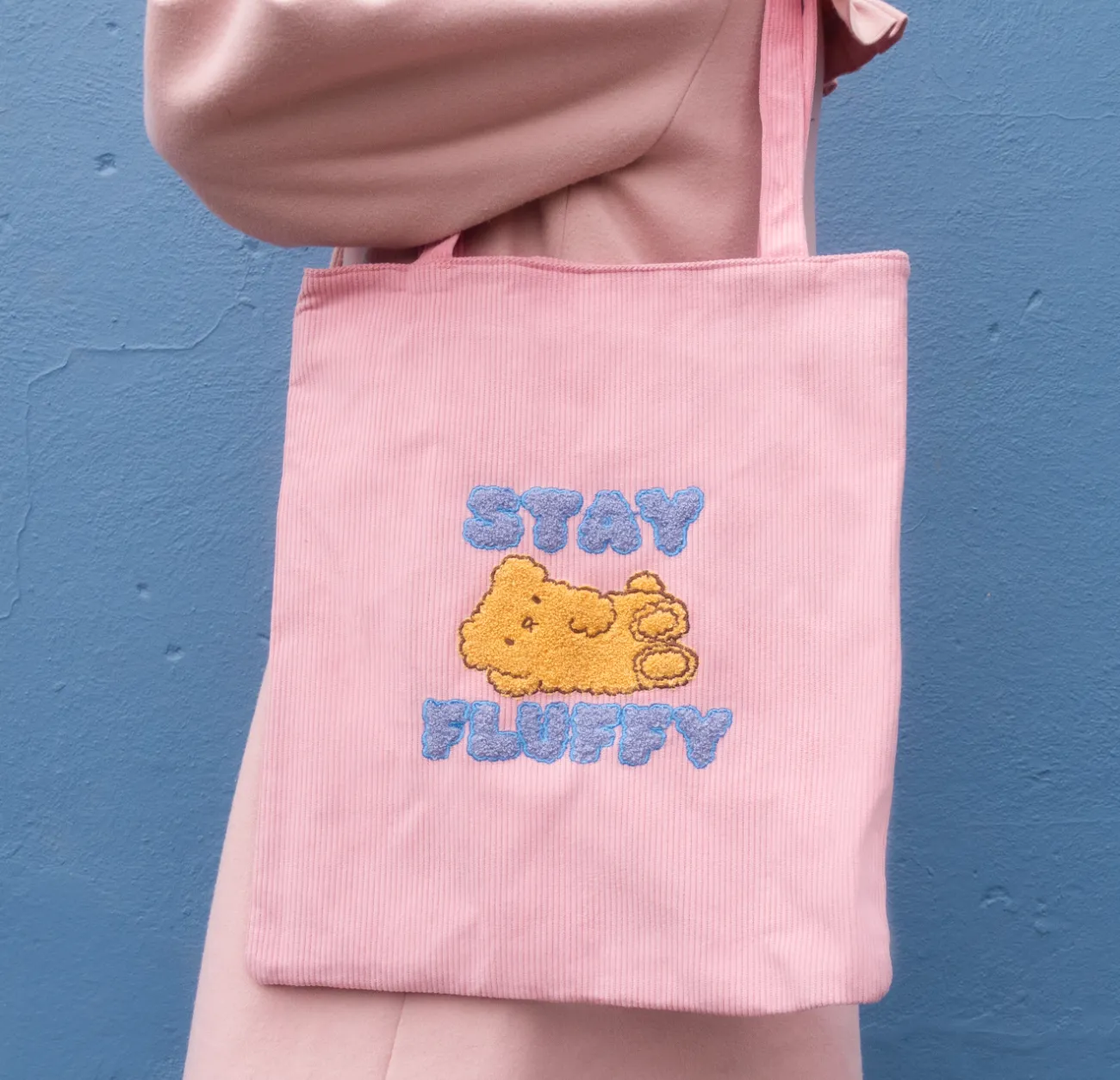 Osito "Stay Fluffy" Pink Corduroy Tote Bag