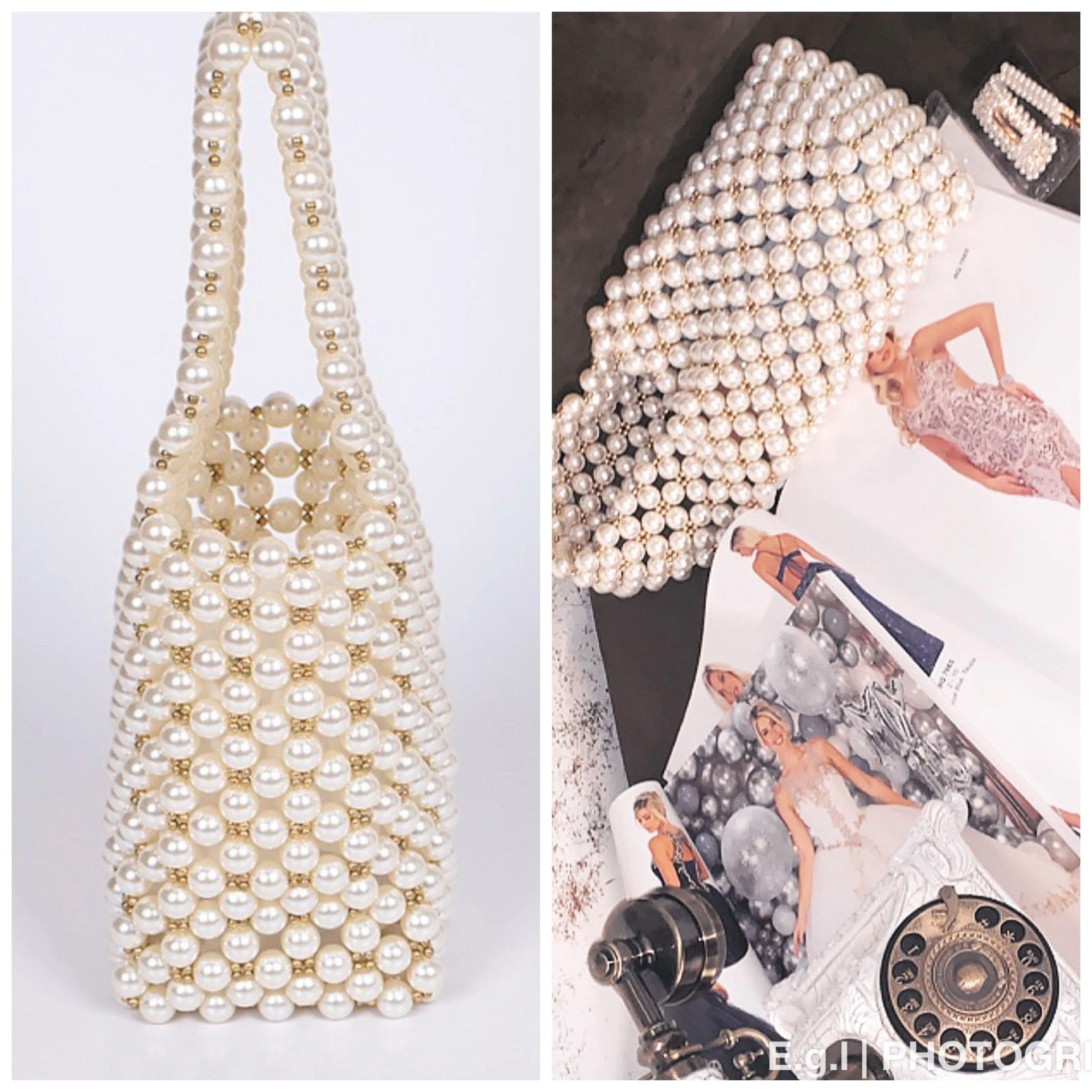 Pearl Linked Bucket Bag