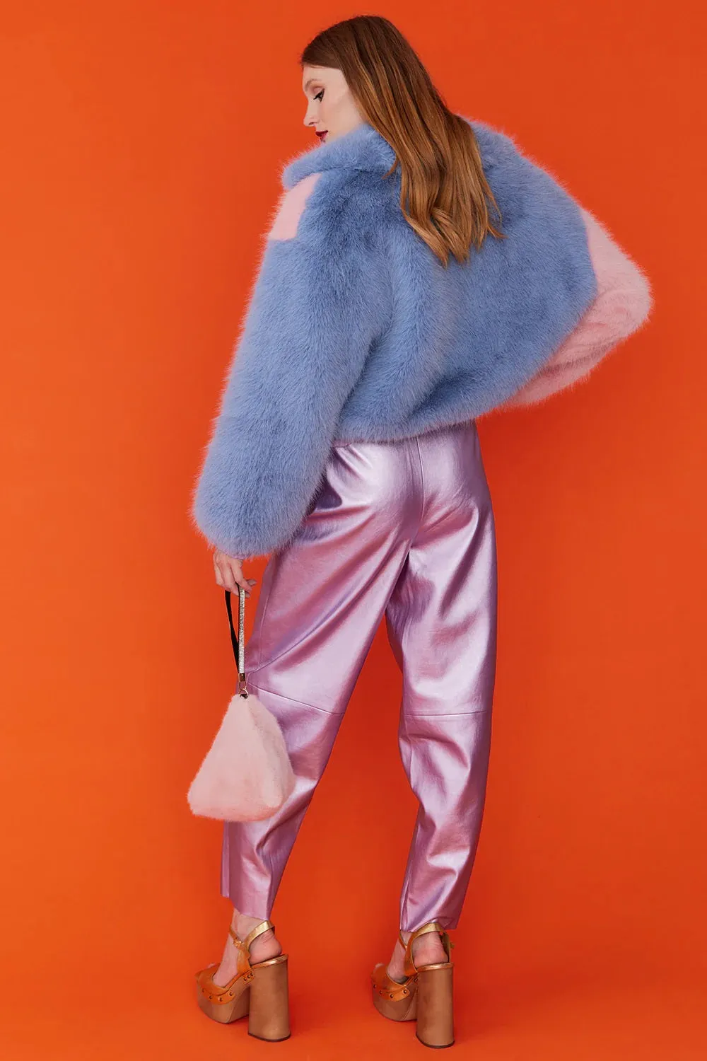 Pink Pyramid Faux Fur Bag