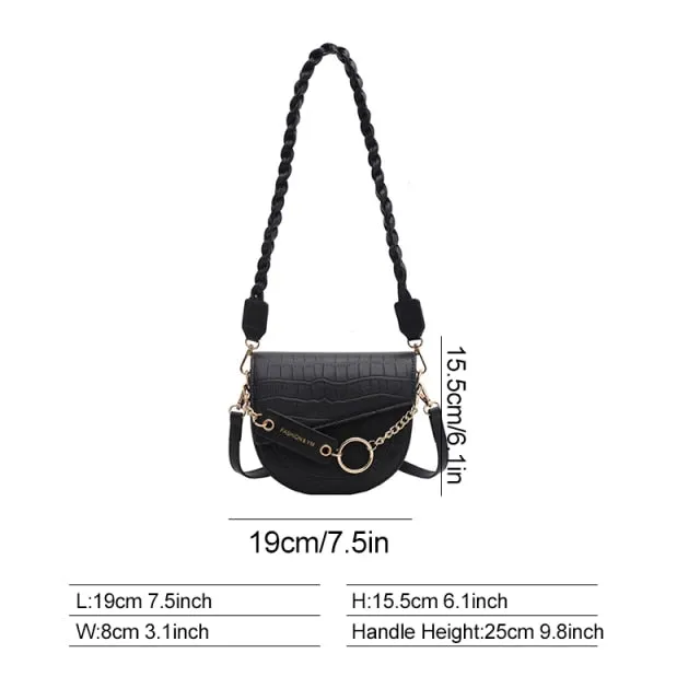 PU Leather Braid & Chain Shoulder Bag