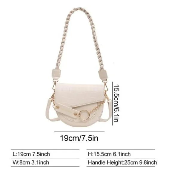 PU Leather Braid & Chain Shoulder Bag