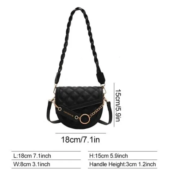 PU Leather Braid & Chain Shoulder Bag