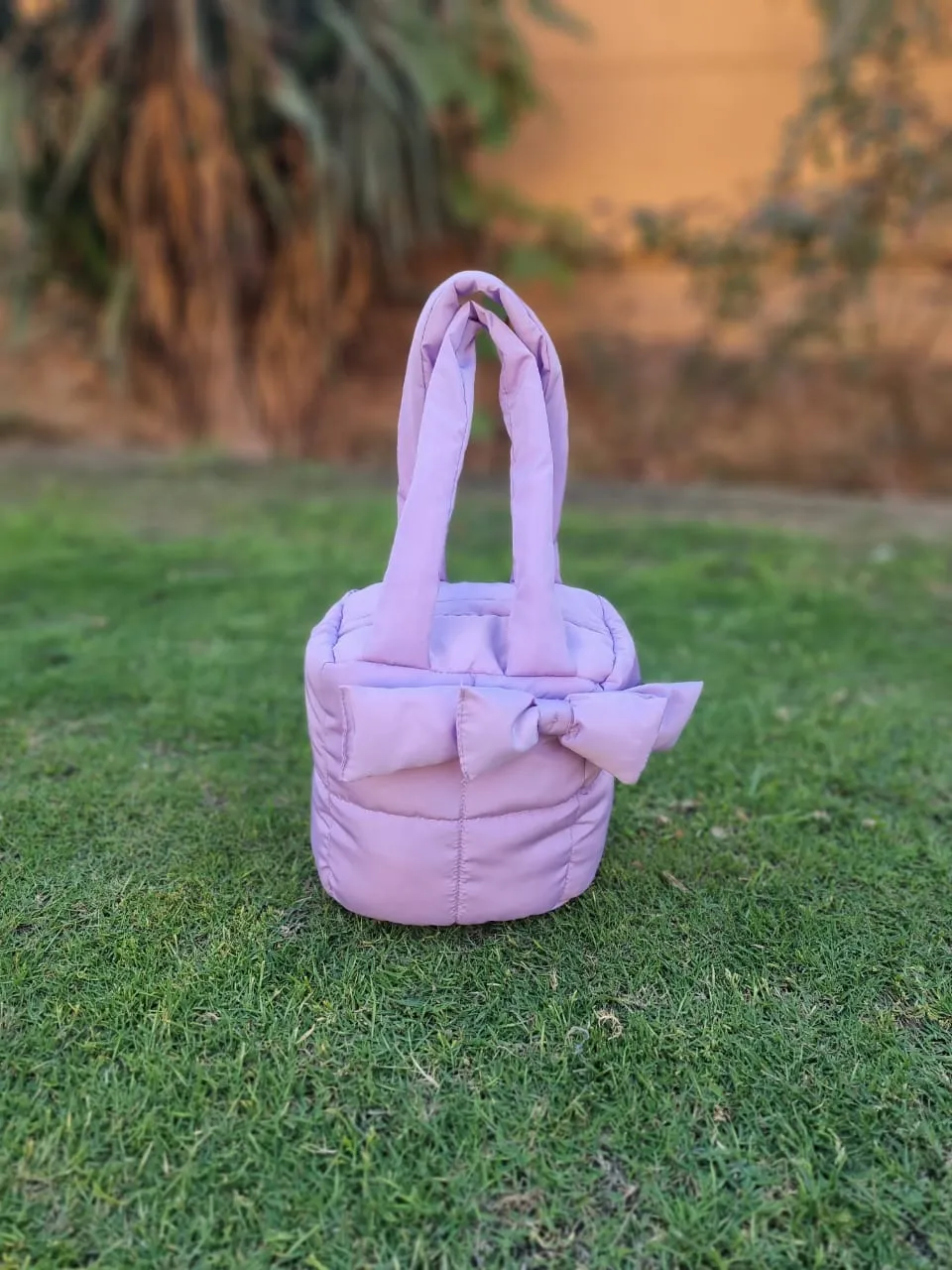 Puffer Bag Bow Tote Bag-Lilac