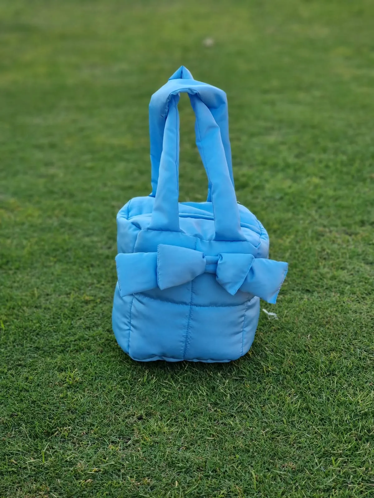 Puffer Bag Bow Tote Bag-Sky Blue