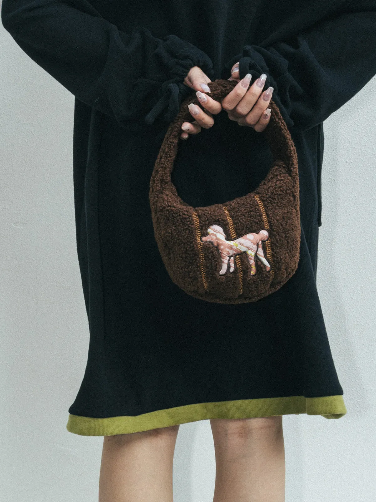 "Pan Pan" Half Moon Shearling Bag - Chocolate