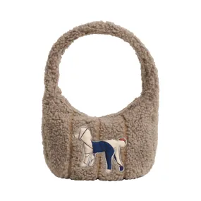 "Pan Pan" Half Moon Shearling Bag - Taupe