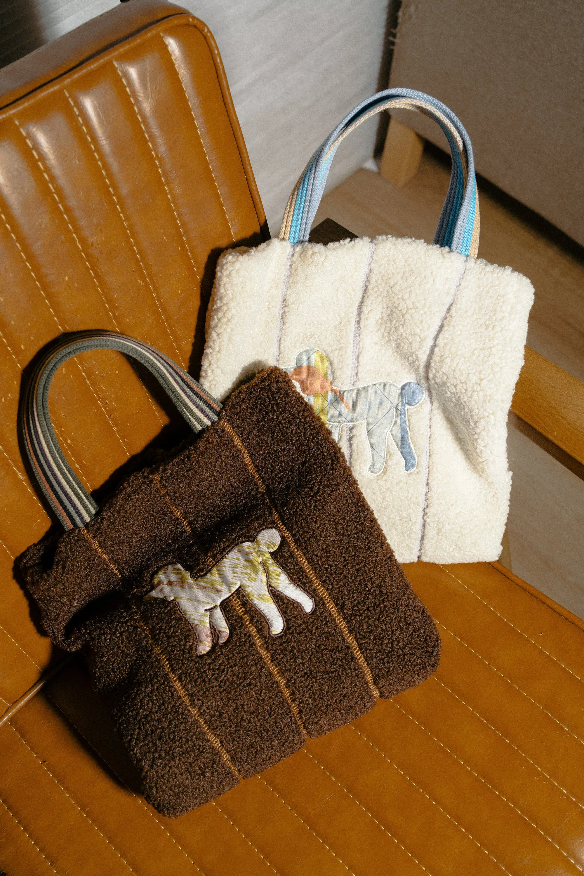 "Pan Pan" Shearling Tote Bag - White