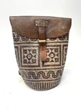 Rustic Rattan Leather Backpack