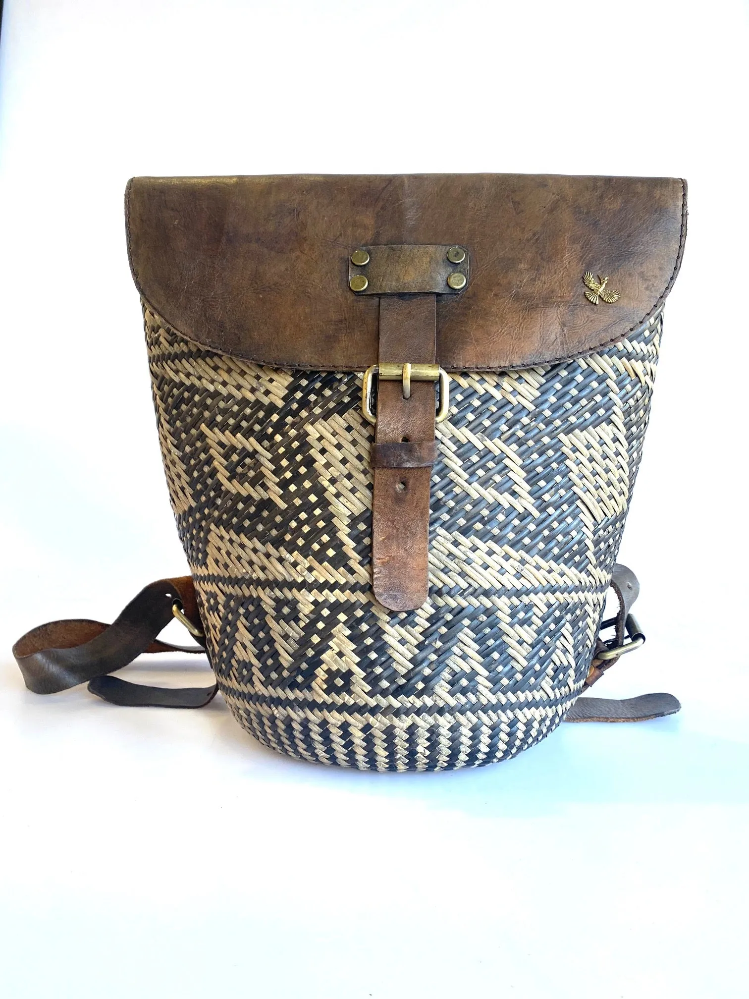 Rustic Rattan Leather Backpack