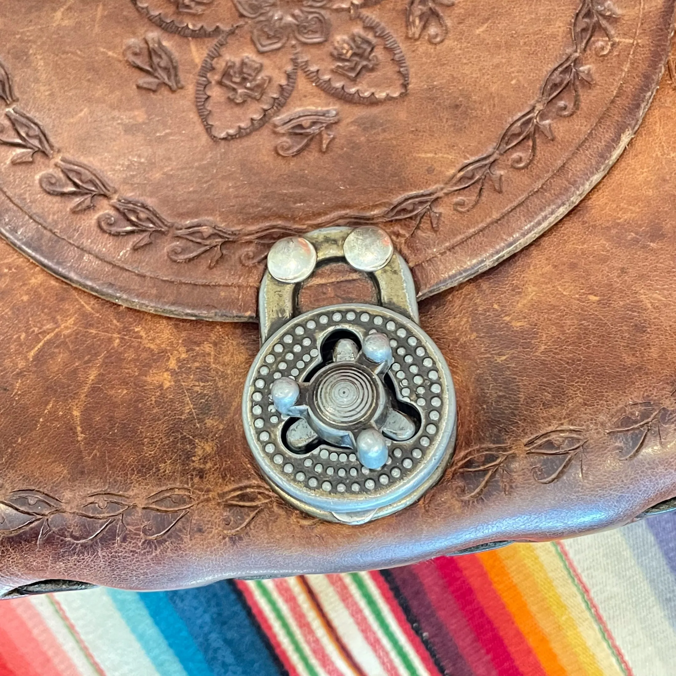 SOLD Vintage Tooled/Stamped Leather Hippie Shoulder Bag