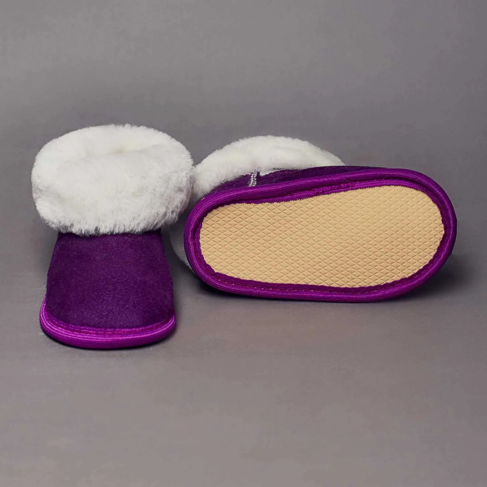 Unisex Plum Sheepskin Kids Slippers