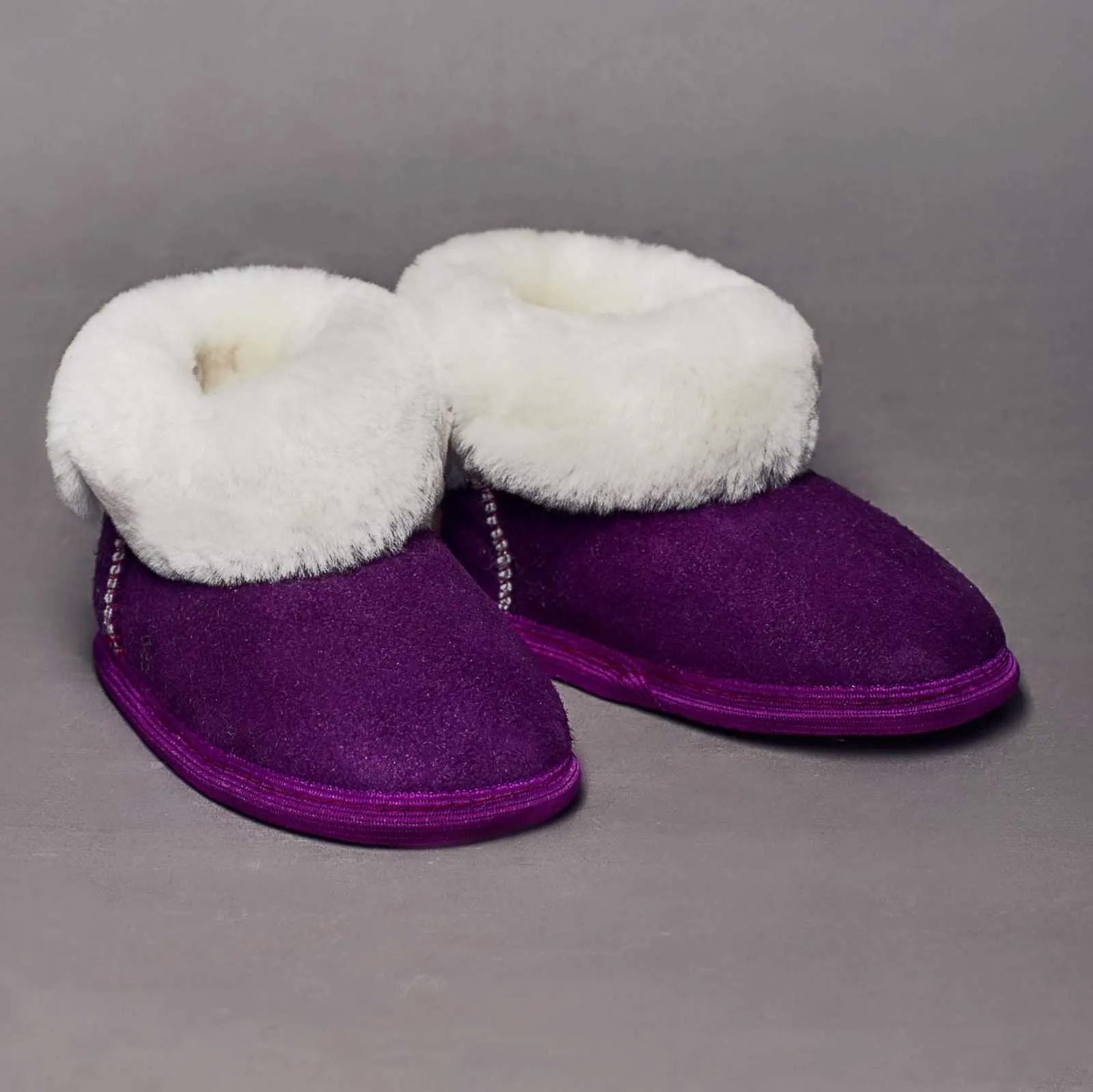 Unisex Plum Sheepskin Kids Slippers