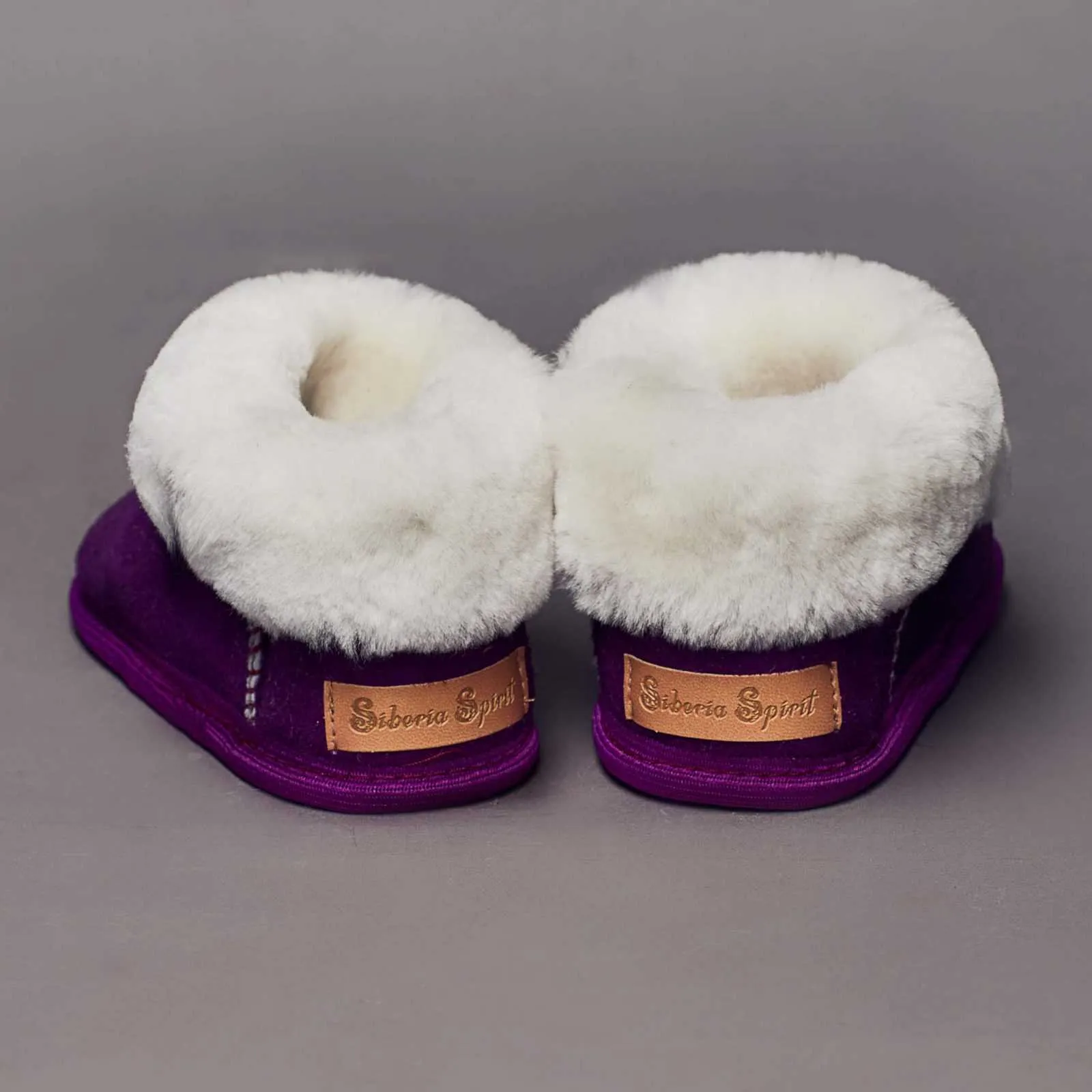 Unisex Plum Sheepskin Kids Slippers