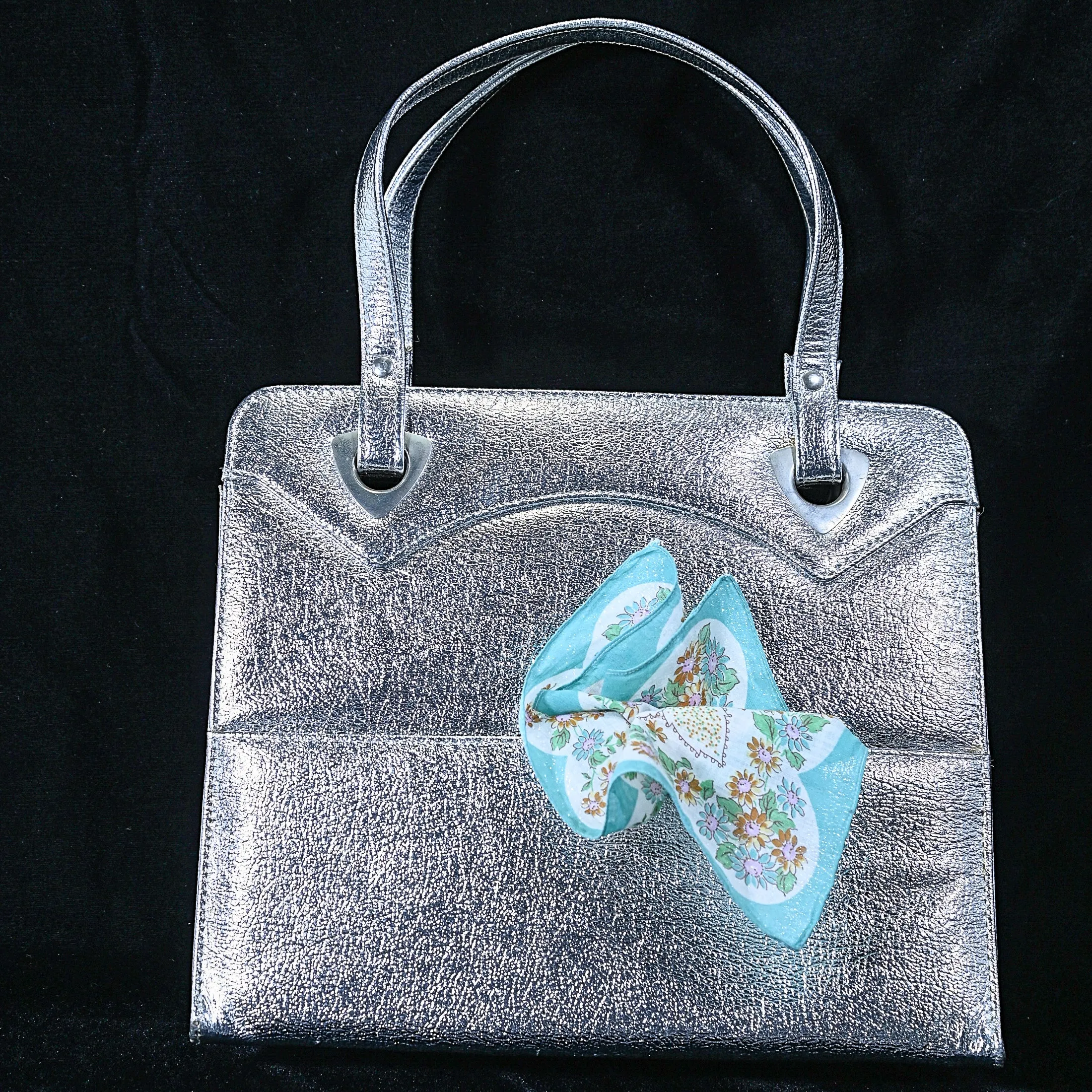 Vintage 60s Metallic Silver Handbag/Tote, Faux Leather by Berne