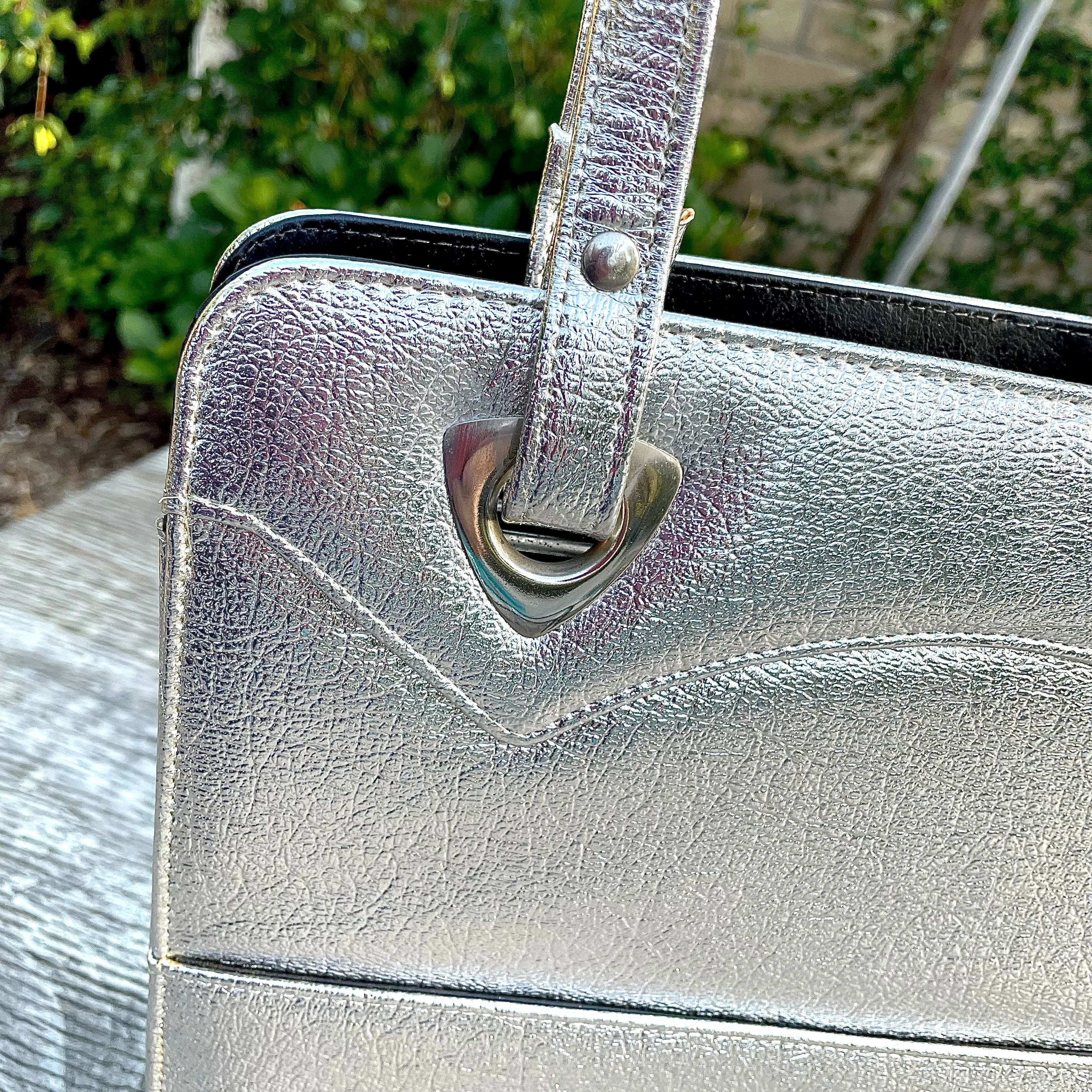 Vintage 60s Metallic Silver Handbag/Tote, Faux Leather by Berne