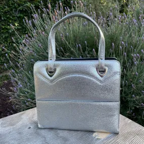 Vintage 60s Metallic Silver Handbag/Tote, Faux Leather by Berne