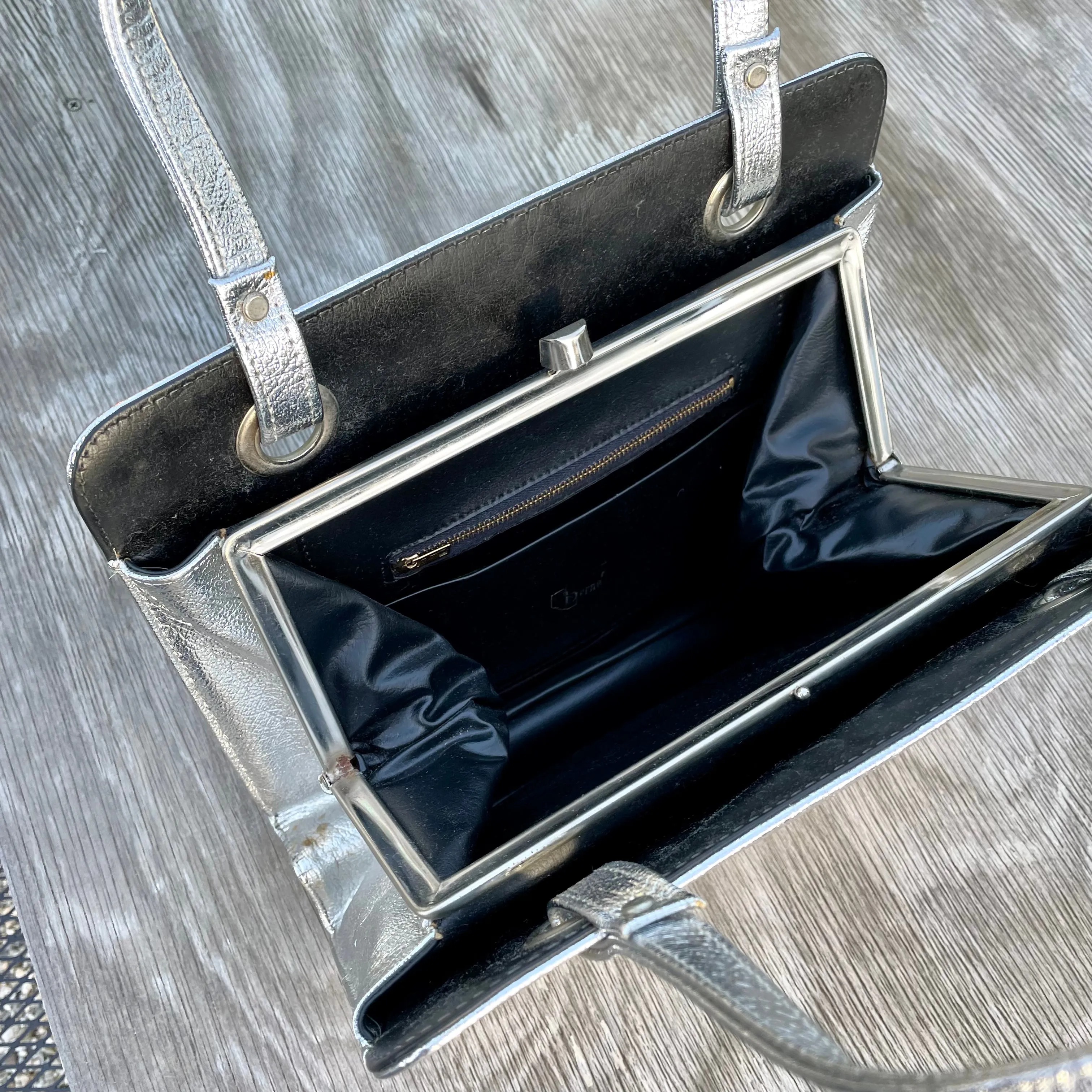 Vintage 60s Metallic Silver Handbag/Tote, Faux Leather by Berne