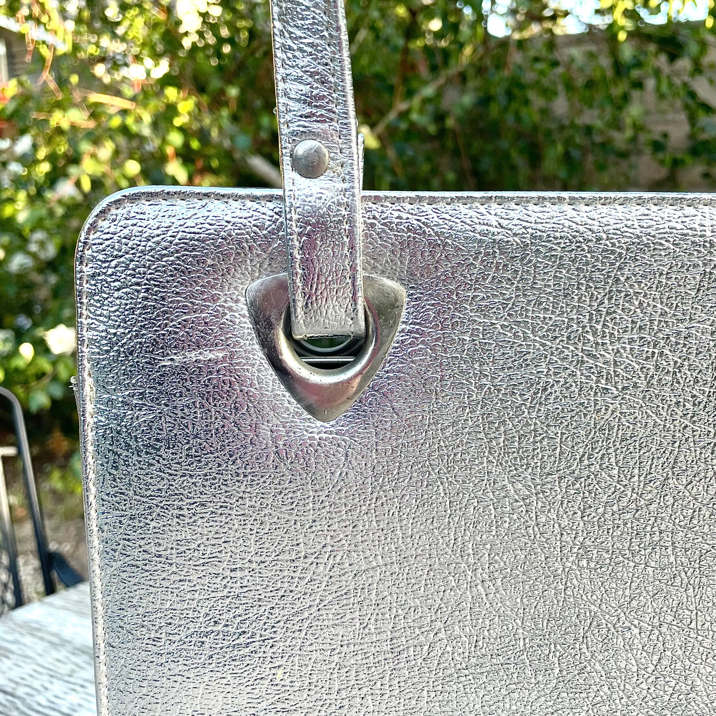 Vintage 60s Metallic Silver Handbag/Tote, Faux Leather by Berne