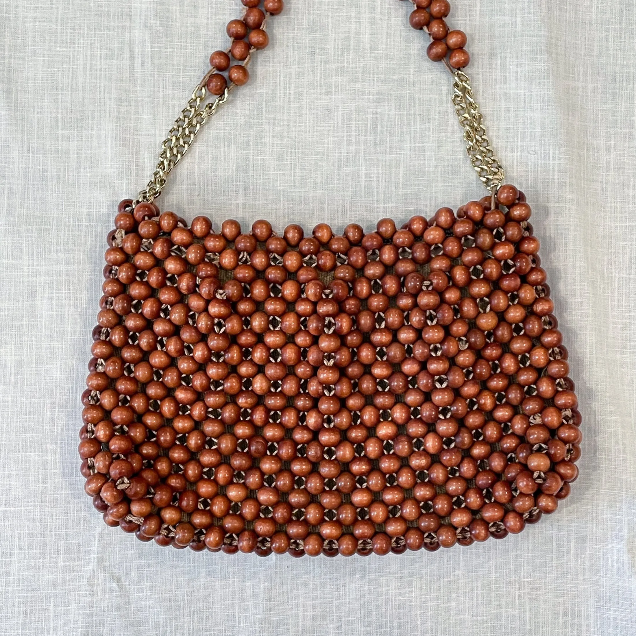 Vintage 60s Mod Brown Beaded Shoulder Bag, Made in Japan Walborg